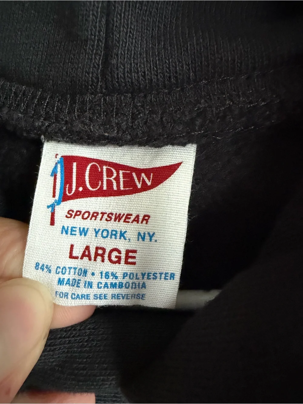 J. Crew Heritage 14 oz Fleece Hoodie Black Mens Large Sweatshirt
